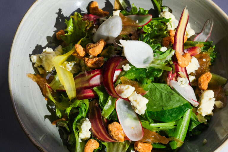 Barking Frog's Field of Ecolibrium Dreams salad features Dragon's Head Perry cider, produced on Vashon Island. Photo courtesy of Barking Frog.