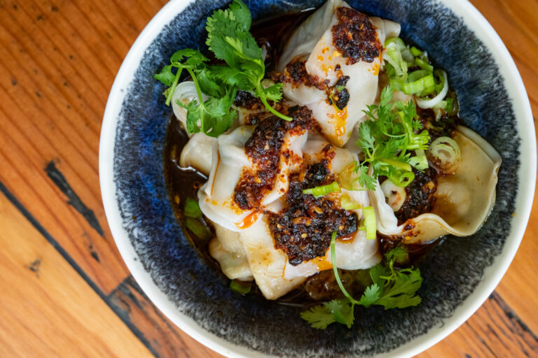 Pork and Chive Dumplings at Noodle/Bar. Photo by Nate Watters.